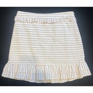 Essue Skirt Womens Small White Striped Ruffle Hem A Line Lined Casual Summer